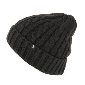 Black Cable Knit Peaked Beanie Hat
